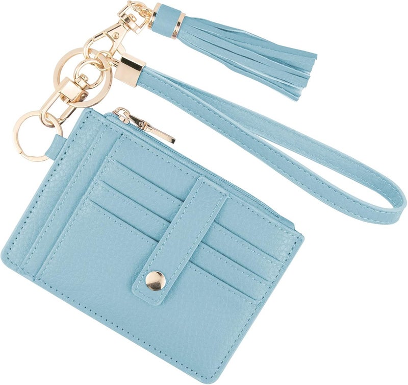 KNGITRYI Small Wristlet Wallets for Women RFID Credit Card Holder Wallet Keychain Wristlet Wallet Credit Card Wallets for Women (Light Blue) - Image 1